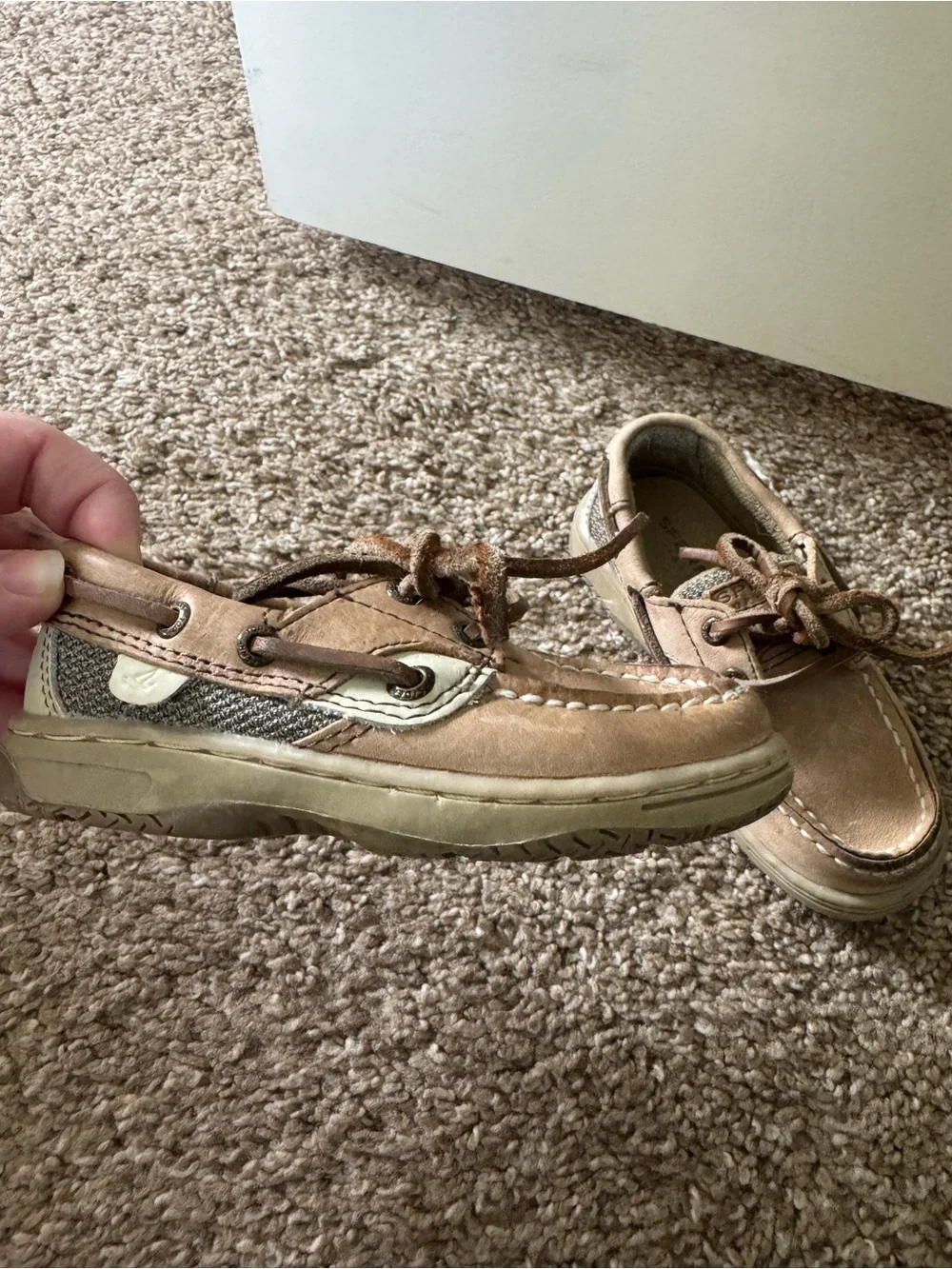 Kids Sperry Tan Boat Shoes with Lace Detail